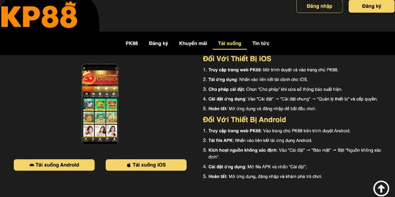 Các bước tải app KP88 giúp hội viên cá cược trên điện thoại