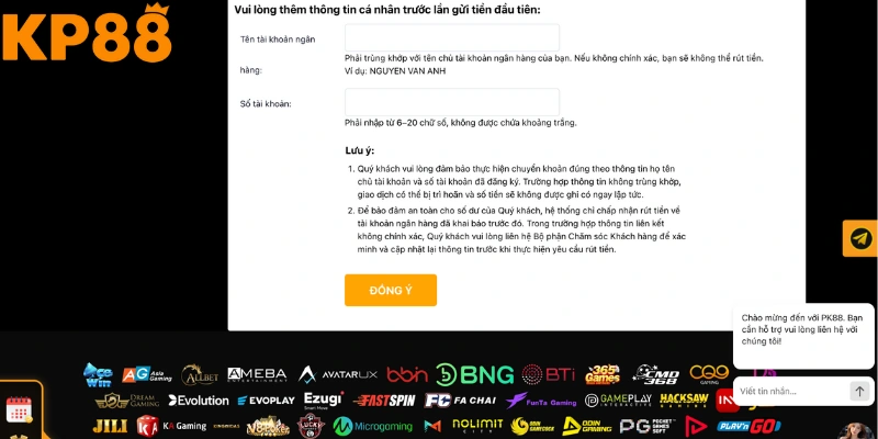 Điền thông tin nạp tiền KP88 chính xác 100% theo yêu cầu