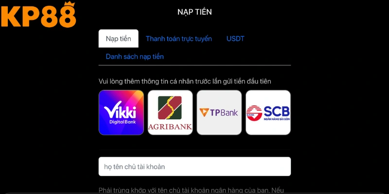 Hướng dẫn nạp tiền cá cược tại KP88 chuẩn xác